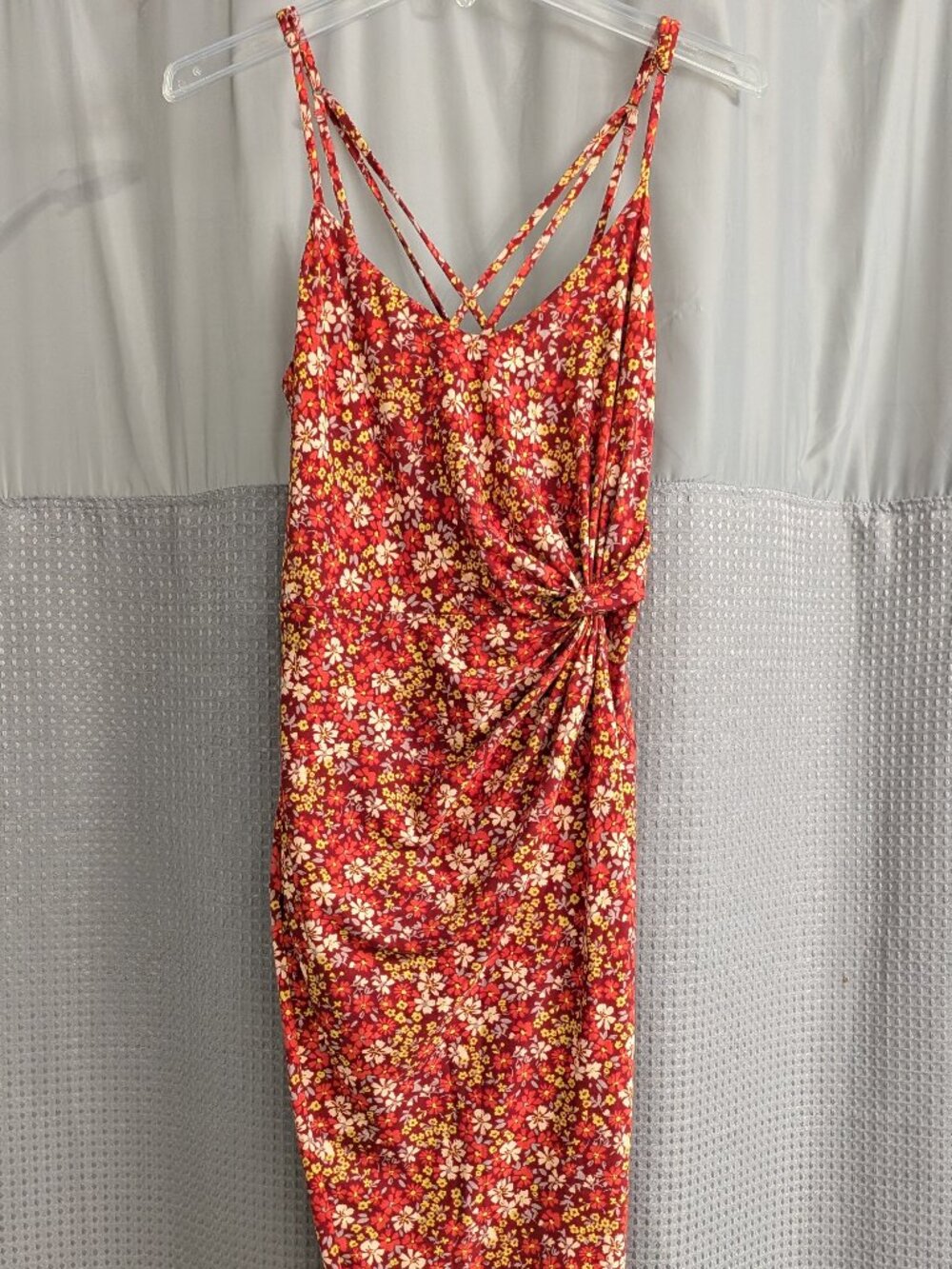 Floral Summer Red Midi Slip In Wrap Dress